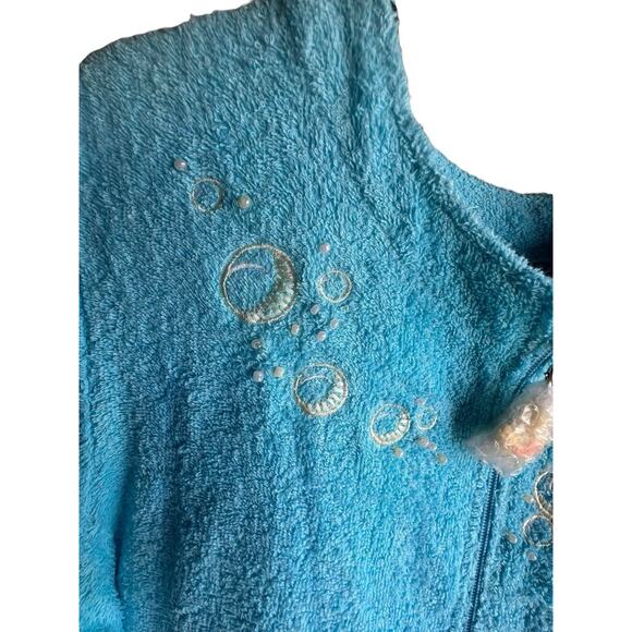 Quacker Factory Zip-Front Bright Blue Chenille Robe Rubber Duckies Size XS - Picture 4 of 16